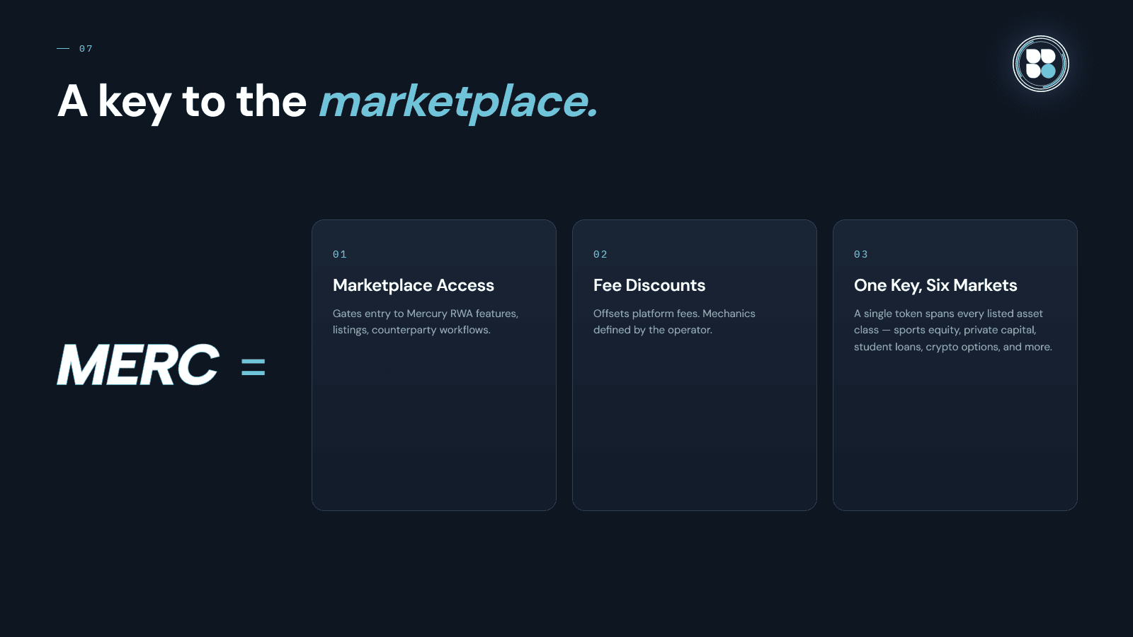 MERC utility: marketplace access, fee discounts, and one key across six markets